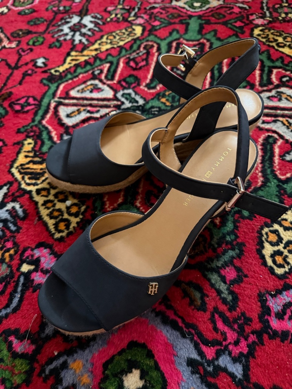 Tommy Hilfiger Navy Open-Toe Ankle-Strap Wedge Sandals